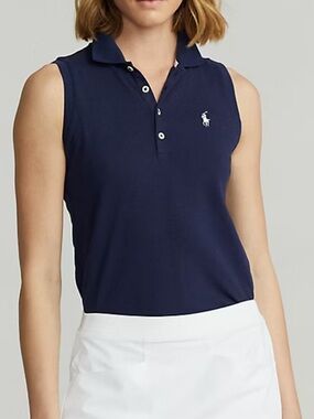 Ralph Lauren Navy Sleeveless Polo Tank with White Pony Logo